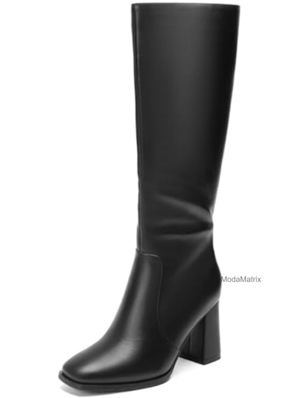Wide Calf Knee High Boots Square Toe Chunky Heel Faux Leather Tall Boots